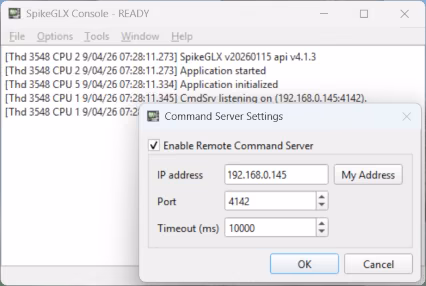 Remote control settings in SpikeGLX on Windows